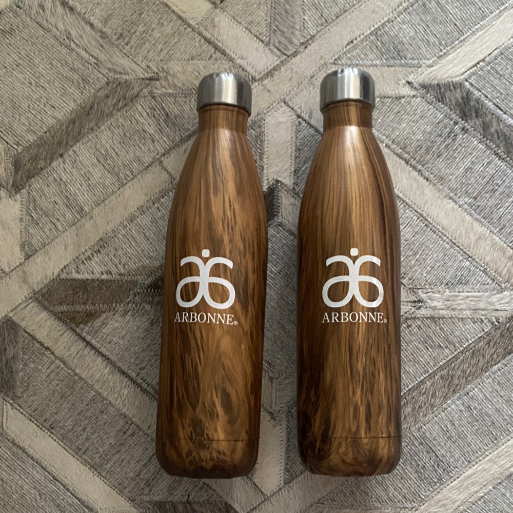 Set of 2 Arbonne Wood-Patterned Stainless Steel Bottles
